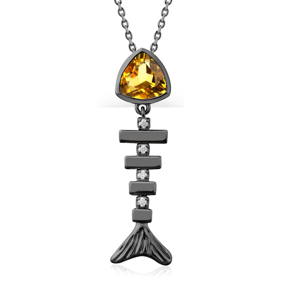Bezel Trillion Cut Citrine Fishbone Necklace - LUO Jewelry #metal_black finish sterling silver
