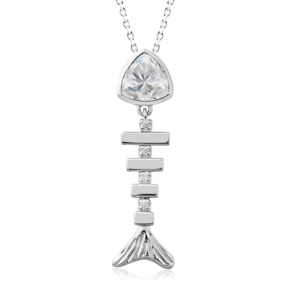 Motion Fishbone Cubic Zirconia Pendant Necklace - LUO Jewelry #metal_14k white gold
