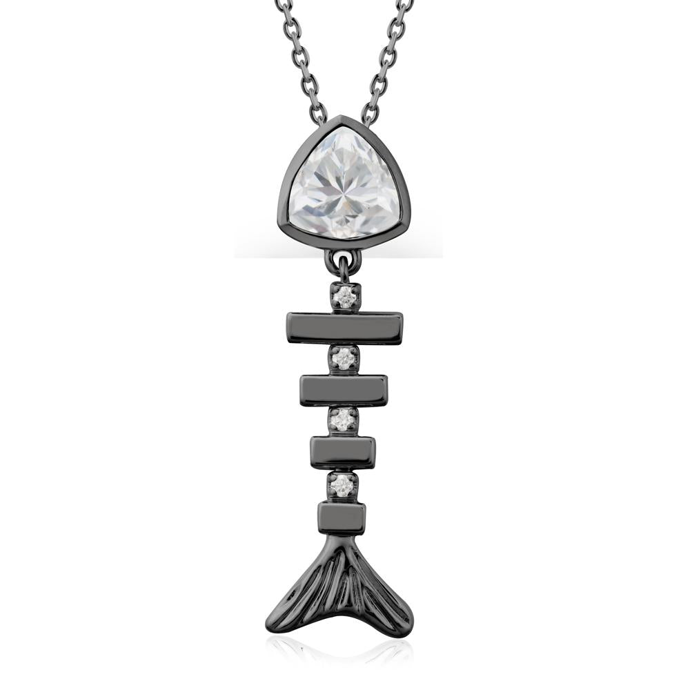 Motion Fishbone Cubic Zirconia Pendant Necklace - LUO Jewelry #metal_black finish sterling silver