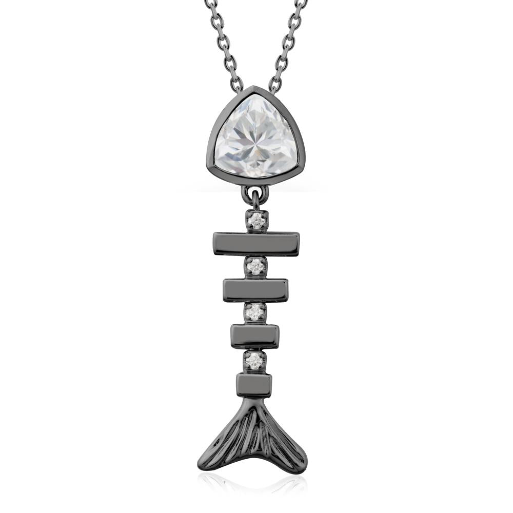 Motion Fishbone Cubic Zirconia Pendant Necklace - LUO Jewelry #metal_black finish sterling silver