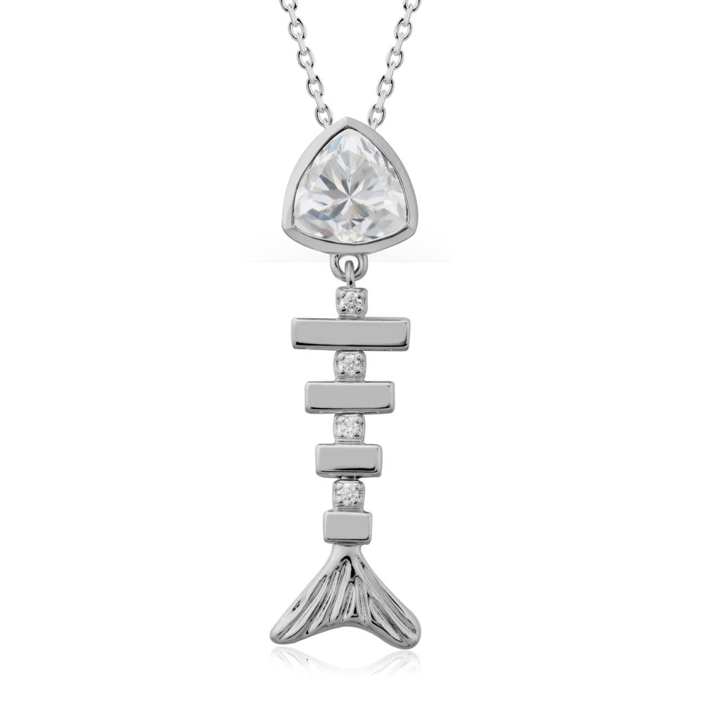 Motion Fishbone Cubic Zirconia Pendant Necklace - LUO Jewelry #metal_platinum