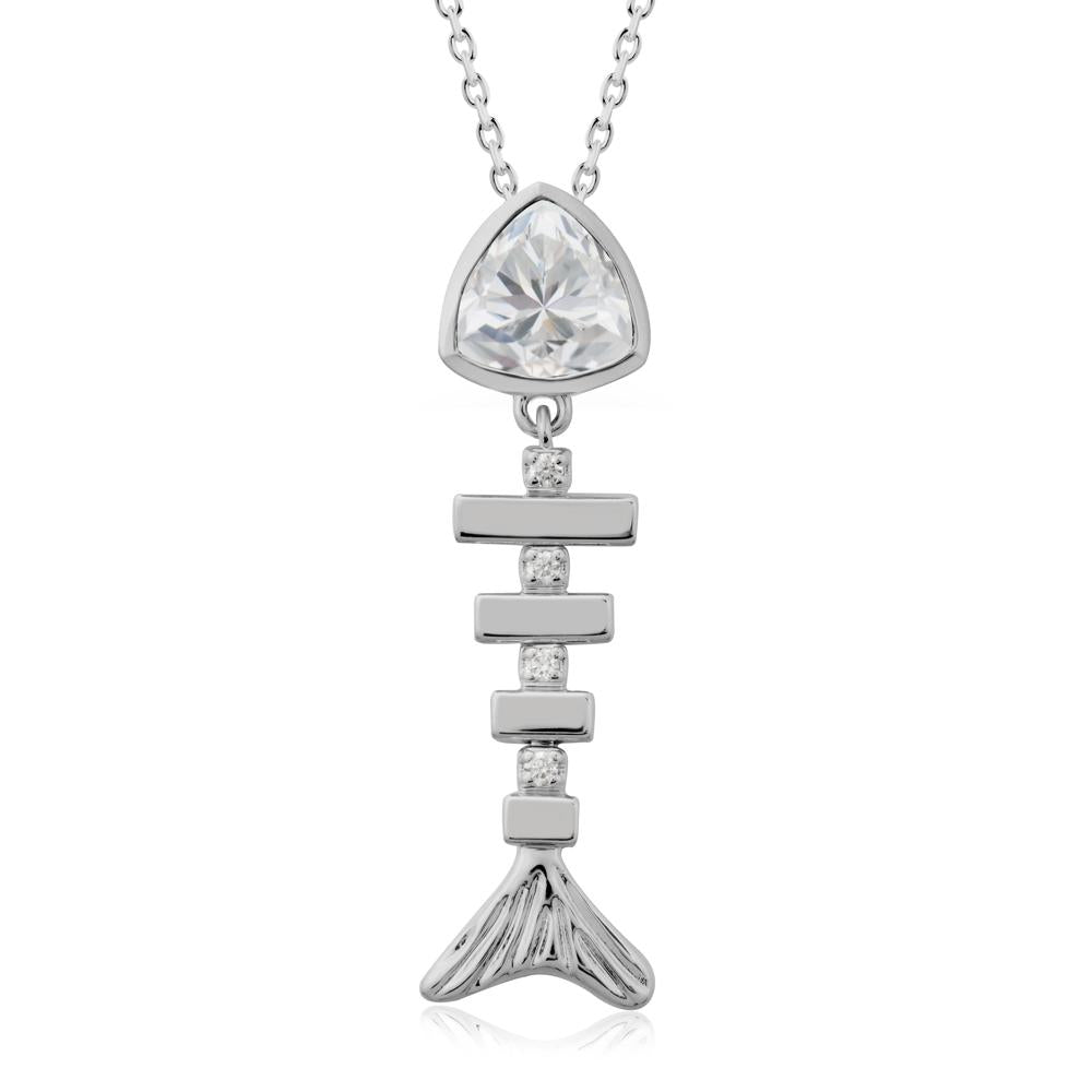 Motion Fishbone Cubic Zirconia Pendant Necklace - LUO Jewelry #metal_platinum