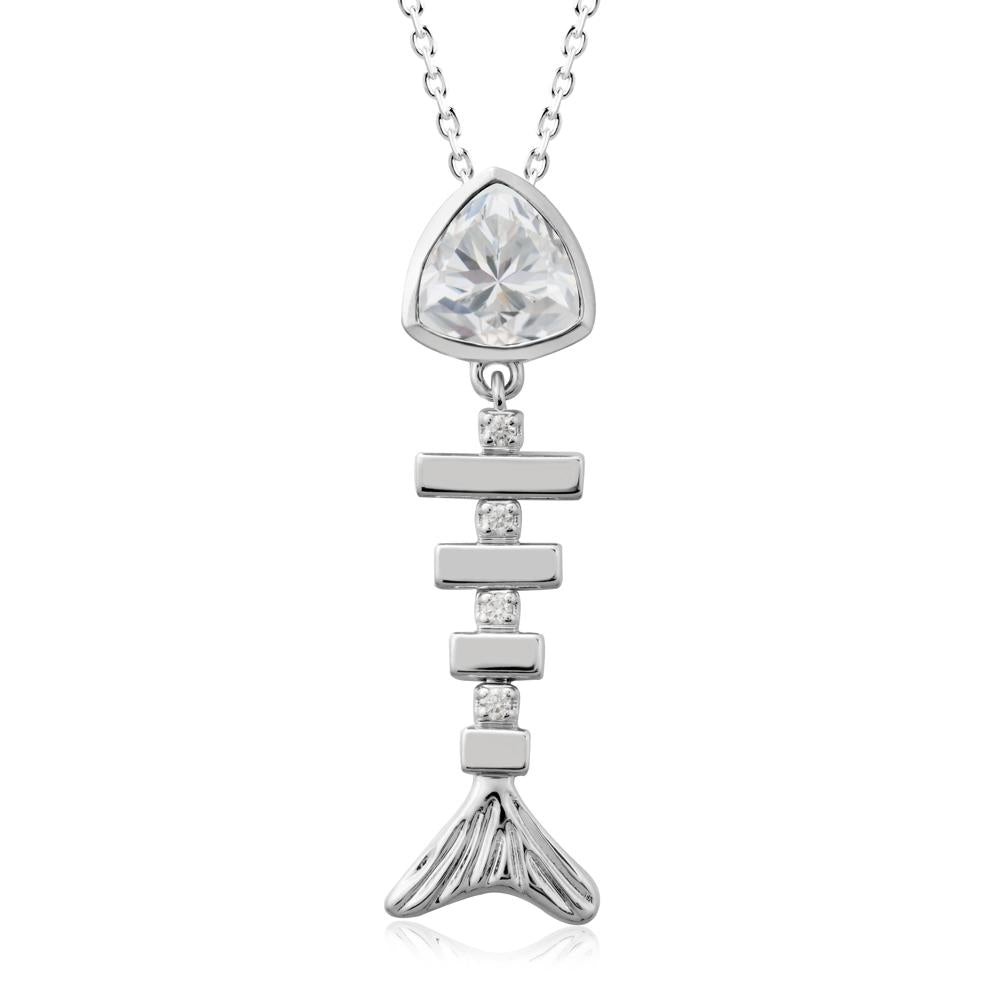 Motion Fishbone Cubic Zirconia Pendant Necklace - LUO Jewelry #metal_sterling silver