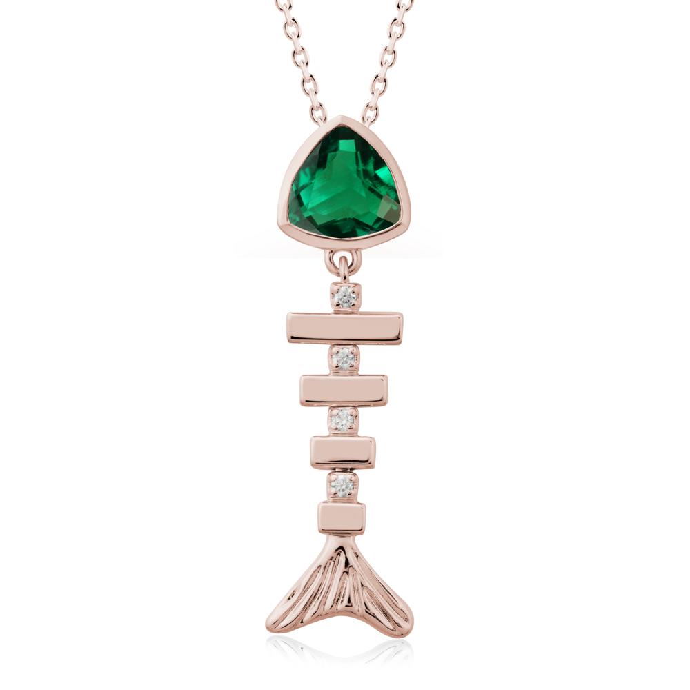 Bezel Trillion Cut Emerald Fishbone Necklace - LUO Jewelry #metal_14k rose gold