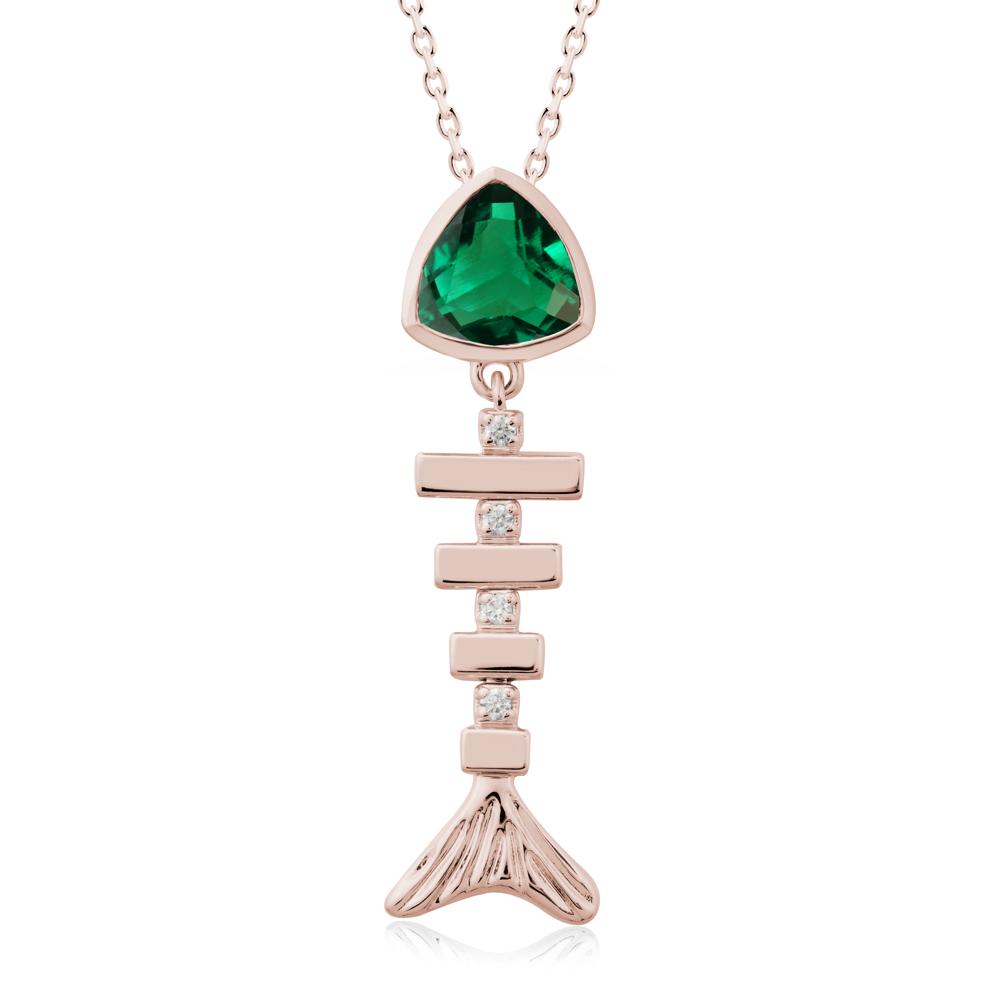 Bezel Trillion Cut Emerald Fishbone Necklace - LUO Jewelry #metal_14k rose gold