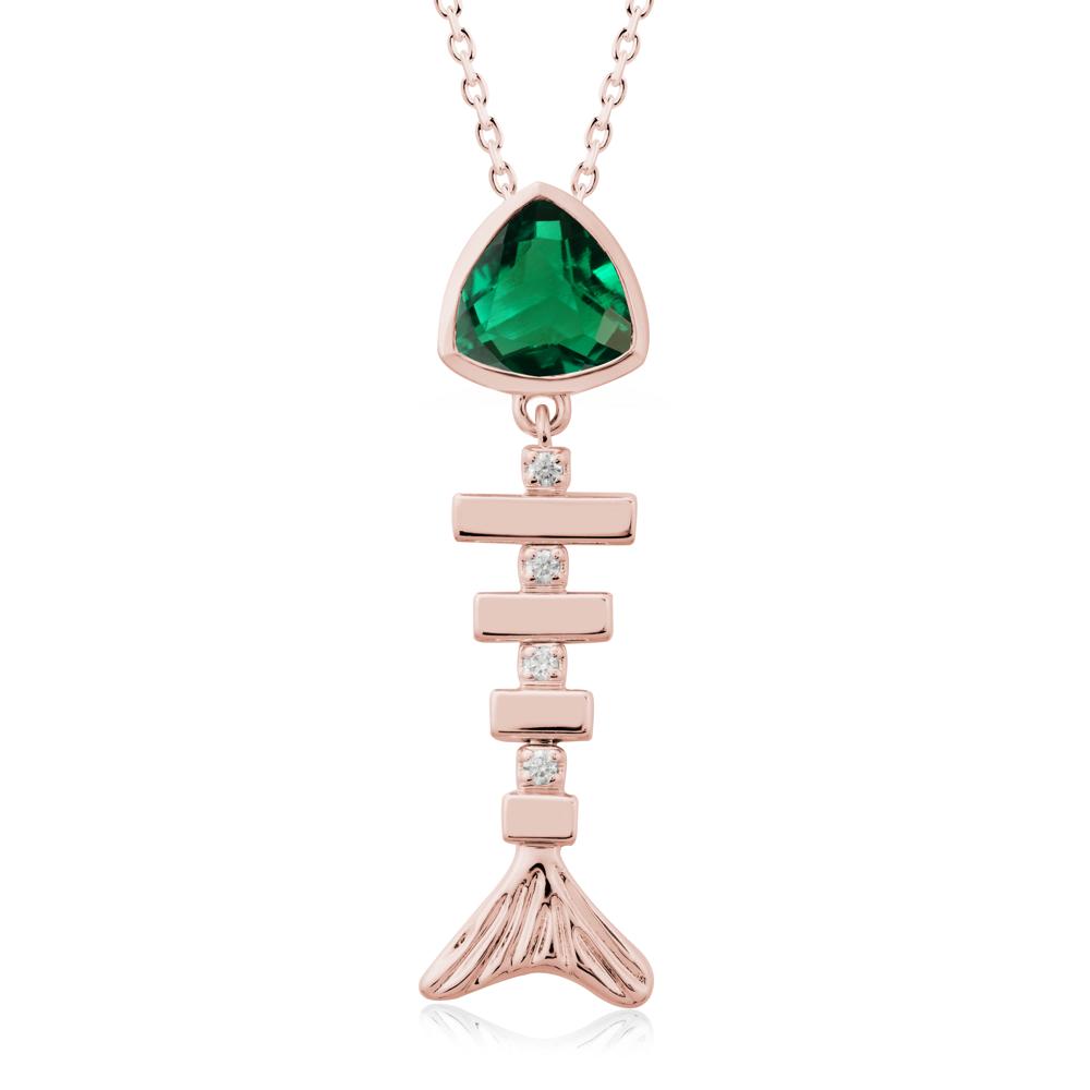 Bezel Trillion Cut Emerald Fishbone Necklace - LUO Jewelry #metal_18k rose gold