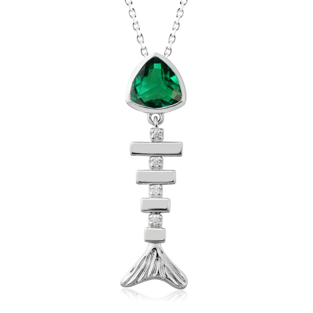 Bezel Trillion Cut Emerald Fishbone Necklace - LUO Jewelry #metal_18k white gold