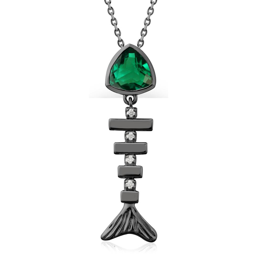Bezel Trillion Cut Emerald Fishbone Necklace - LUO Jewelry #metal_black finish sterling silver
