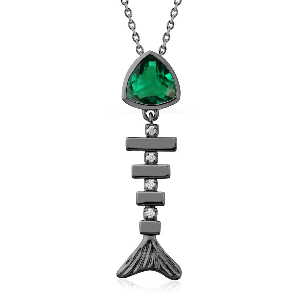Bezel Trillion Cut Emerald Fishbone Necklace - LUO Jewelry #metal_black finish sterling silver