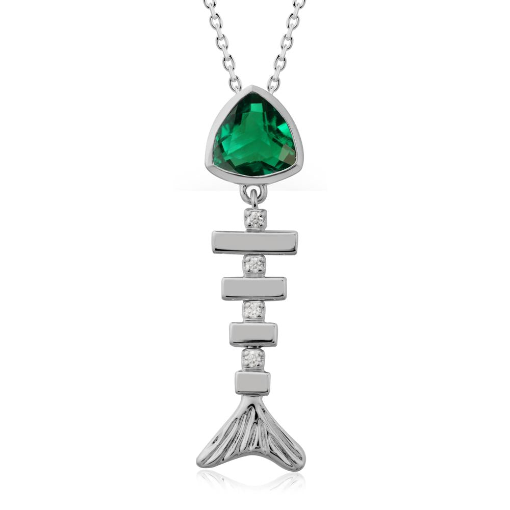Bezel Trillion Cut Emerald Fishbone Necklace - LUO Jewelry #metal_platinum