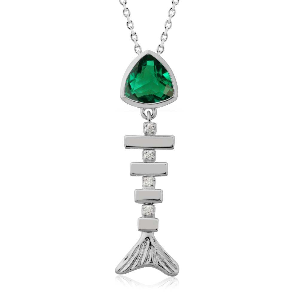 Bezel Trillion Cut Emerald Fishbone Necklace - LUO Jewelry #metal_platinum