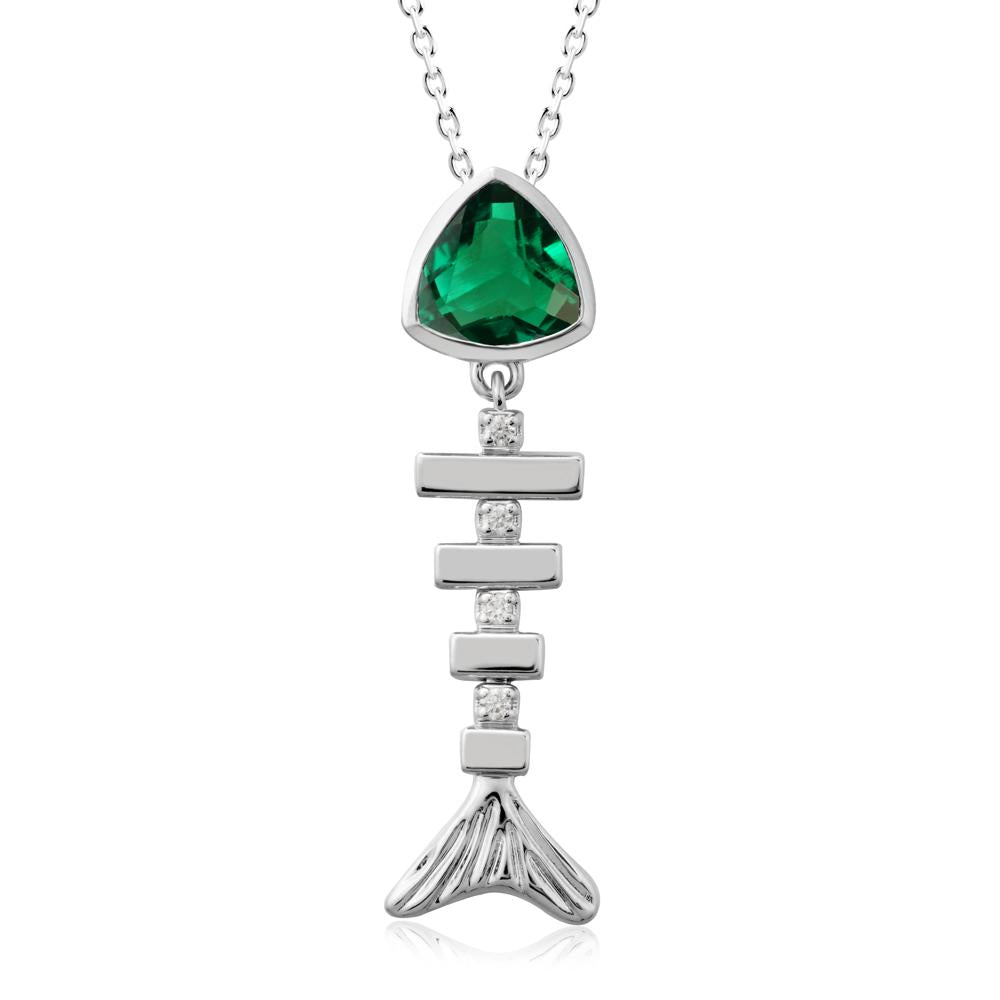 Bezel Trillion Cut Emerald Fishbone Necklace - LUO Jewelry #metal_sterling silver
