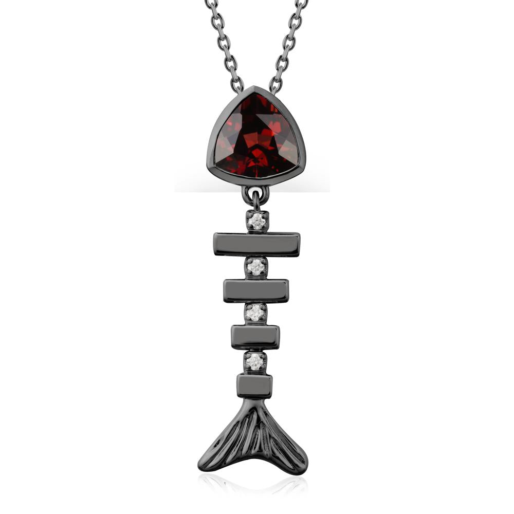 Motion Fishbone Garnet Pendant Necklace - LUO Jewelry #metal_black finish sterling silver