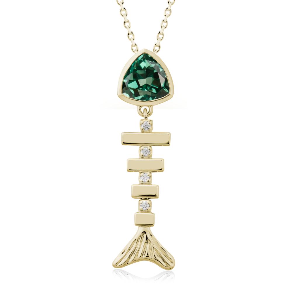Bezel Trillion Cut Green Sapphire Fishbone Necklace - LUO Jewelry #metal_14k yellow gold