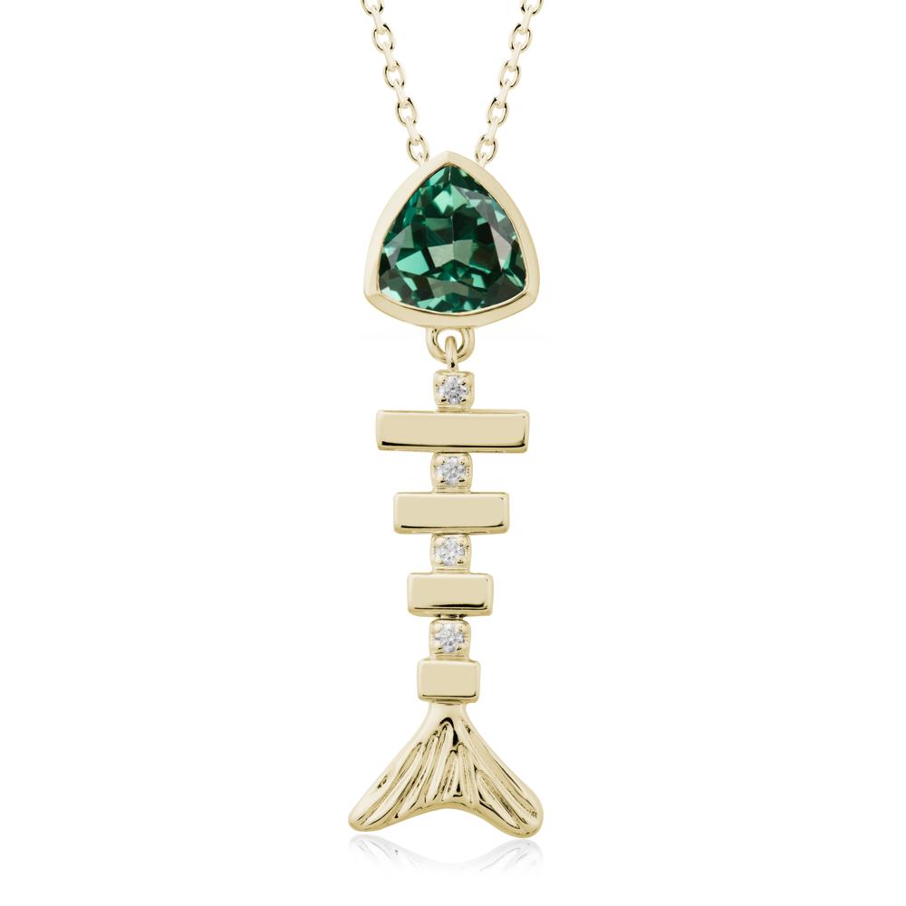 Bezel Trillion Cut Green Sapphire Fishbone Necklace - LUO Jewelry #metal_14k yellow gold