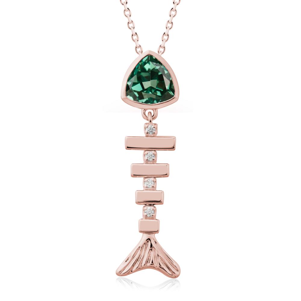 Bezel Trillion Cut Green Sapphire Fishbone Necklace - LUO Jewelry #metal_18k rose gold