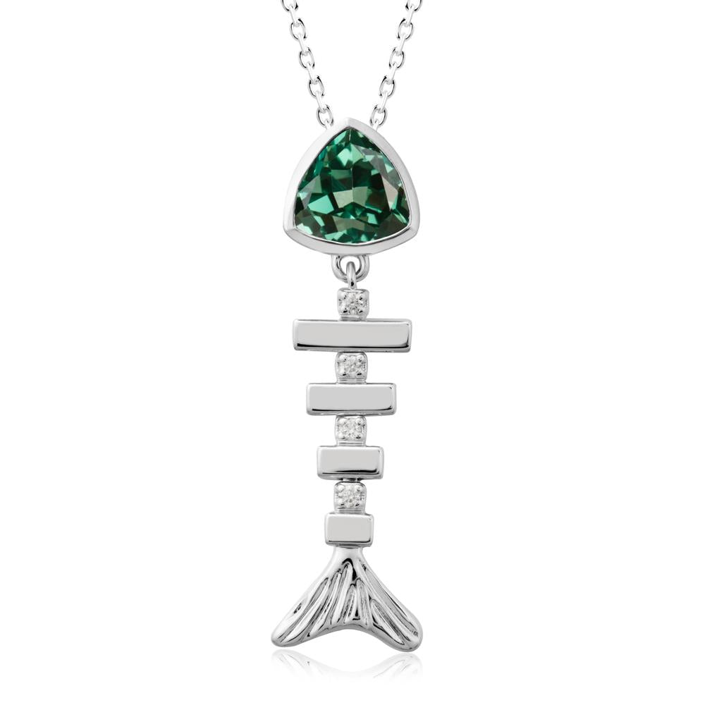 Bezel Trillion Cut Green Sapphire Fishbone Necklace - LUO Jewelry #metal_18k white gold