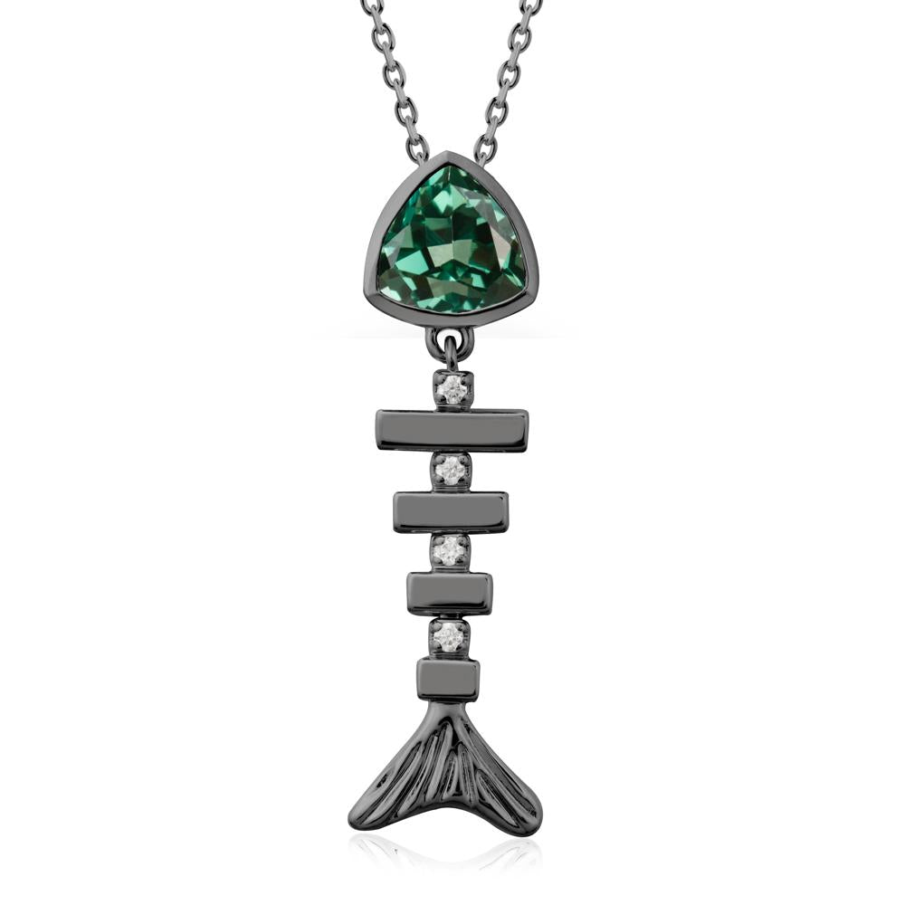 Bezel Trillion Cut Green Sapphire Fishbone Necklace - LUO Jewelry #metal_black finish sterling silver
