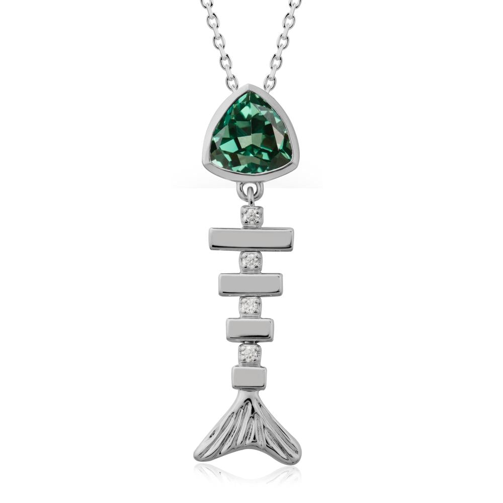 Bezel Trillion Cut Green Sapphire Fishbone Necklace - LUO Jewelry #metal_platinum