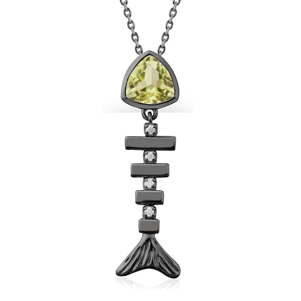 Motion Fishbone Lemon Quartz Pendant Necklace - LUO Jewelry #metal_black finish sterling silver