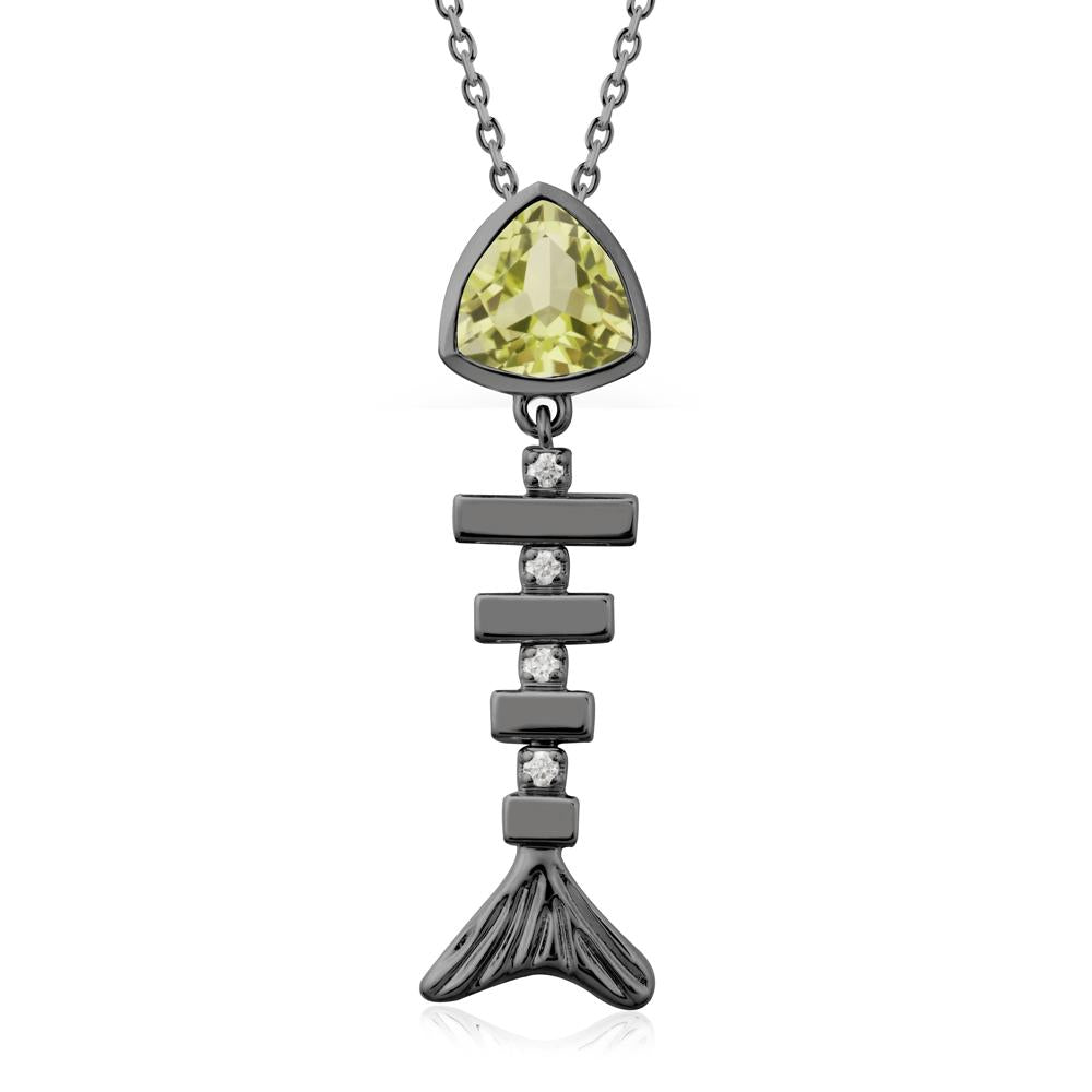 Motion Fishbone Lemon Quartz Pendant Necklace - LUO Jewelry #metal_black finish sterling silver