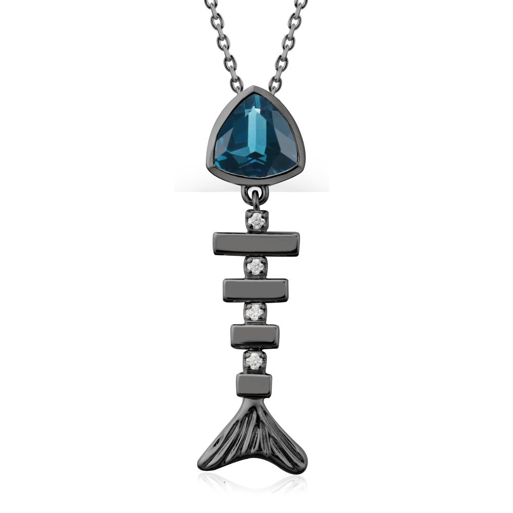 Movable Fishbone London Blue Topaz Necklace - LUO Jewelry #metal_black finish sterling silver