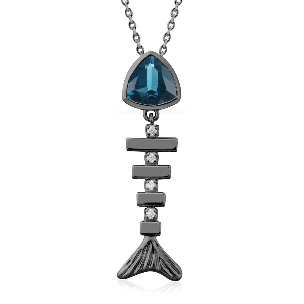 Movable Fishbone London Blue Topaz Necklace - LUO Jewelry #metal_black finish sterling silver