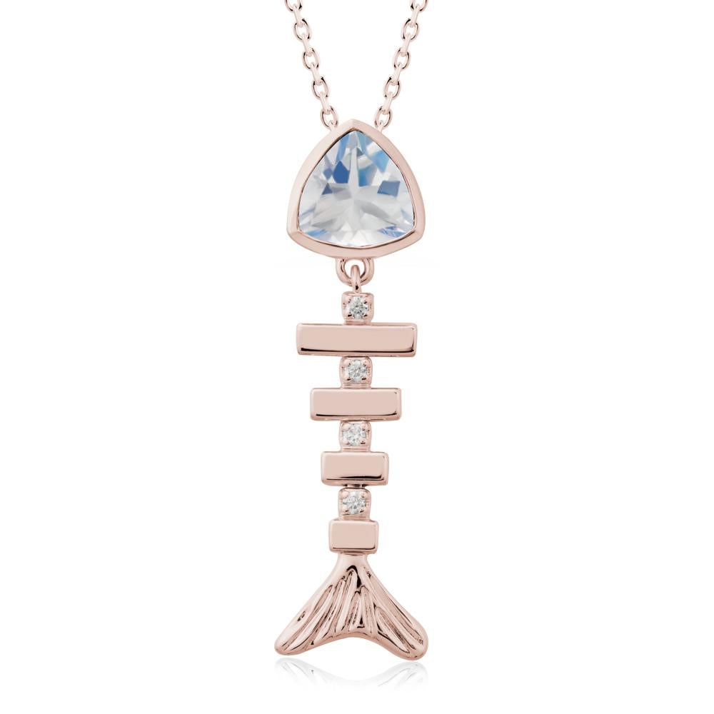 Bezel Trillion Cut Moonstone Fishbone Necklace - LUO Jewelry #metal_14k rose gold