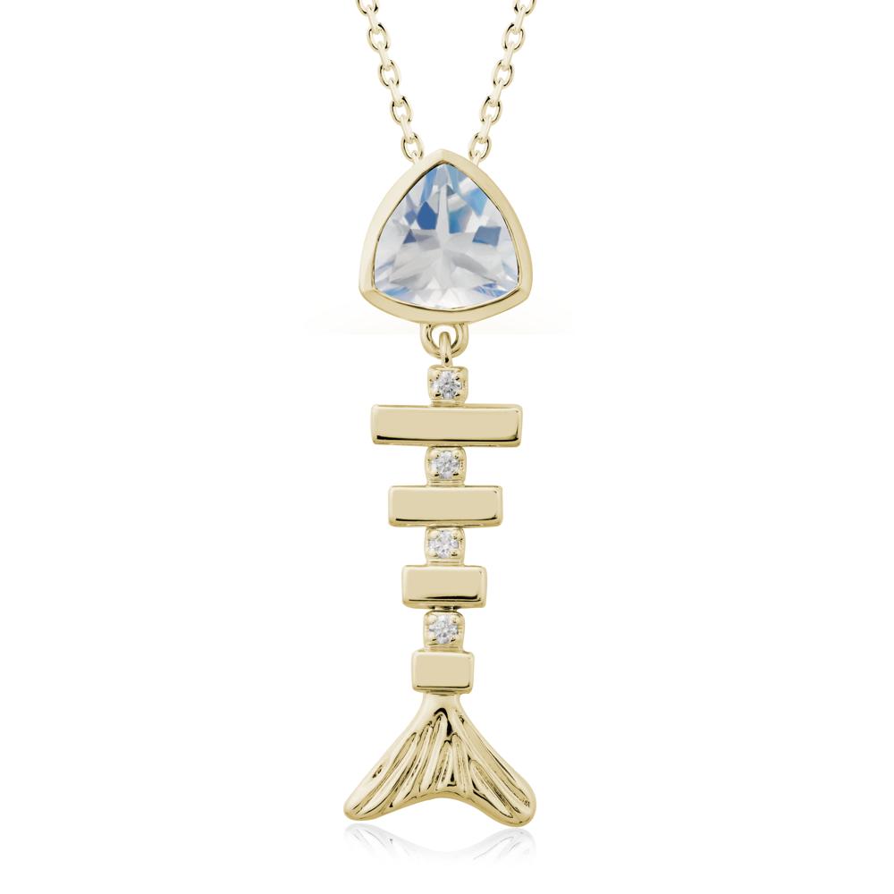 Bezel Trillion Cut Moonstone Fishbone Necklace - LUO Jewelry #metal_14k yellow gold