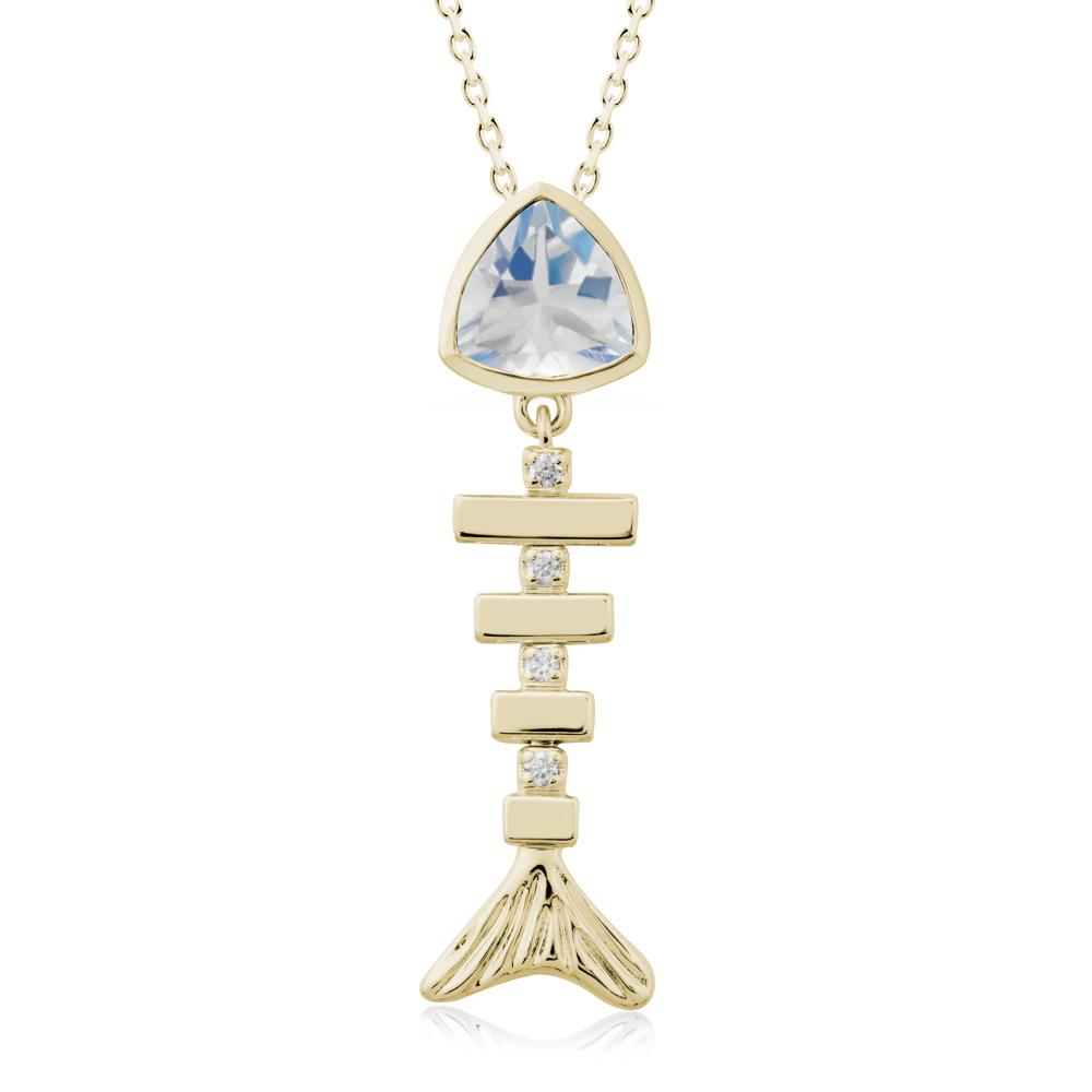 Bezel Trillion Cut Moonstone Fishbone Necklace - LUO Jewelry #metal_14k yellow gold