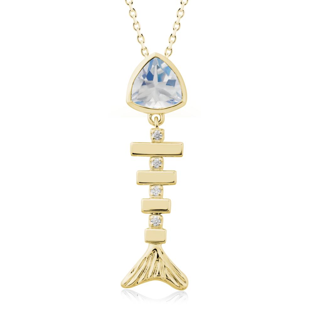 Bezel Trillion Cut Moonstone Fishbone Necklace - LUO Jewelry #metal_18k yellow gold