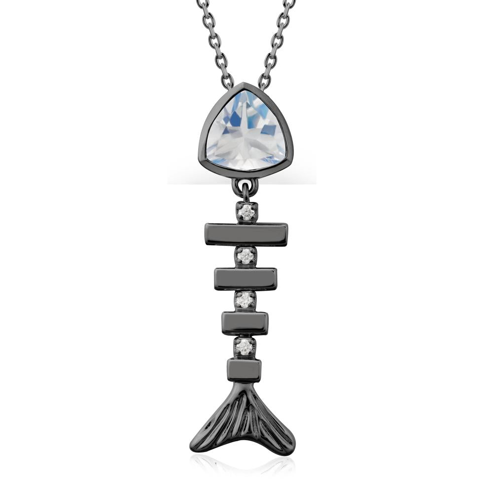 Bezel Trillion Cut Moonstone Fishbone Necklace - LUO Jewelry #metal_black finish sterling silver