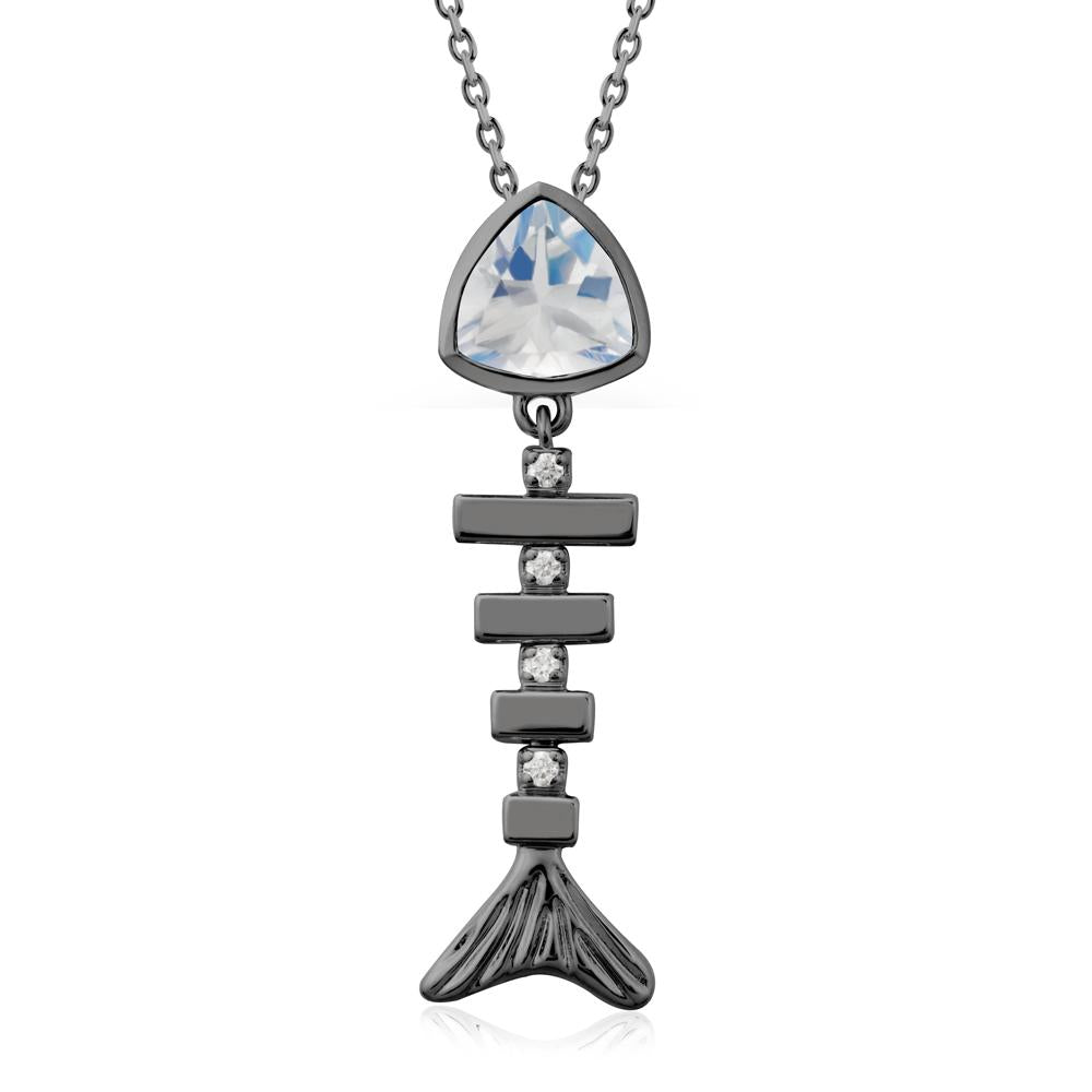 Bezel Trillion Cut Moonstone Fishbone Necklace - LUO Jewelry #metal_black finish sterling silver
