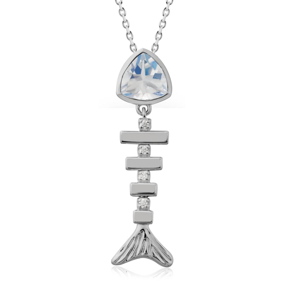 Bezel Trillion Cut Moonstone Fishbone Necklace - LUO Jewelry #metal_platinum
