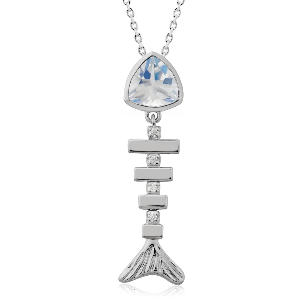 Bezel Trillion Cut Moonstone Fishbone Necklace - LUO Jewelry #metal_platinum