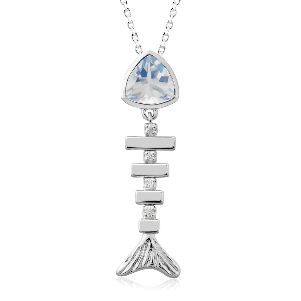 Bezel Trillion Cut Moonstone Fishbone Necklace - LUO Jewelry #metal_sterling silver