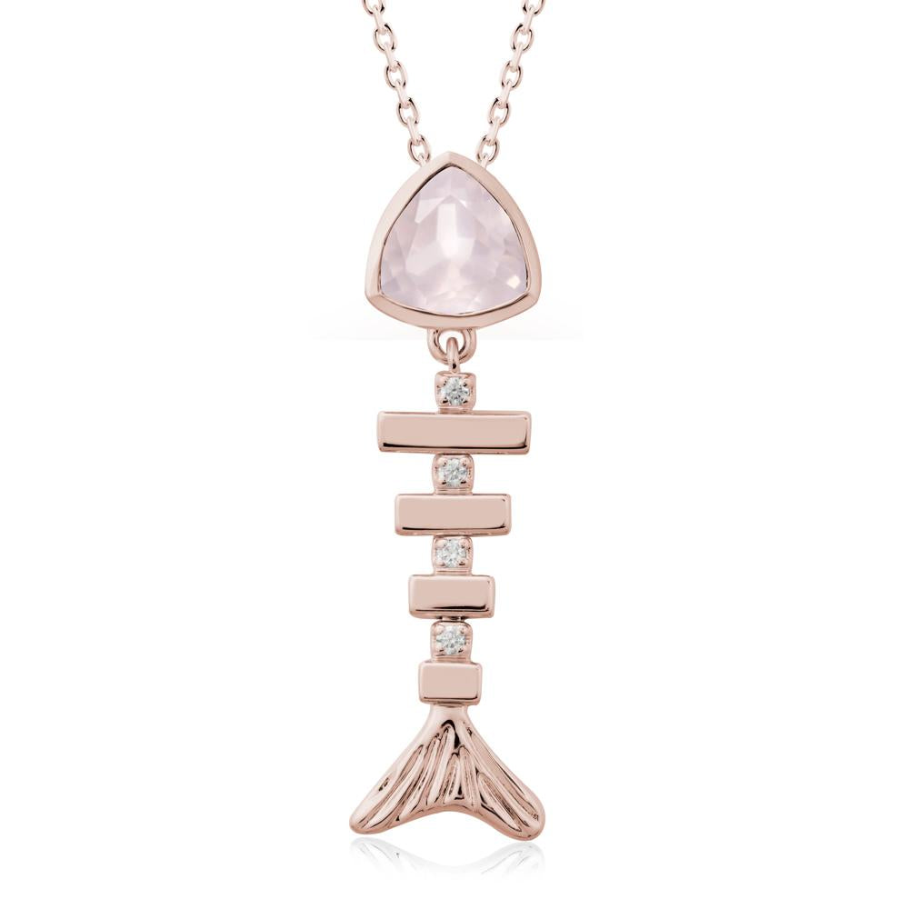 Bezel Trillion Cut Rose Quartz Fishbone Necklace - LUO Jewelry #metal_14k rose gold