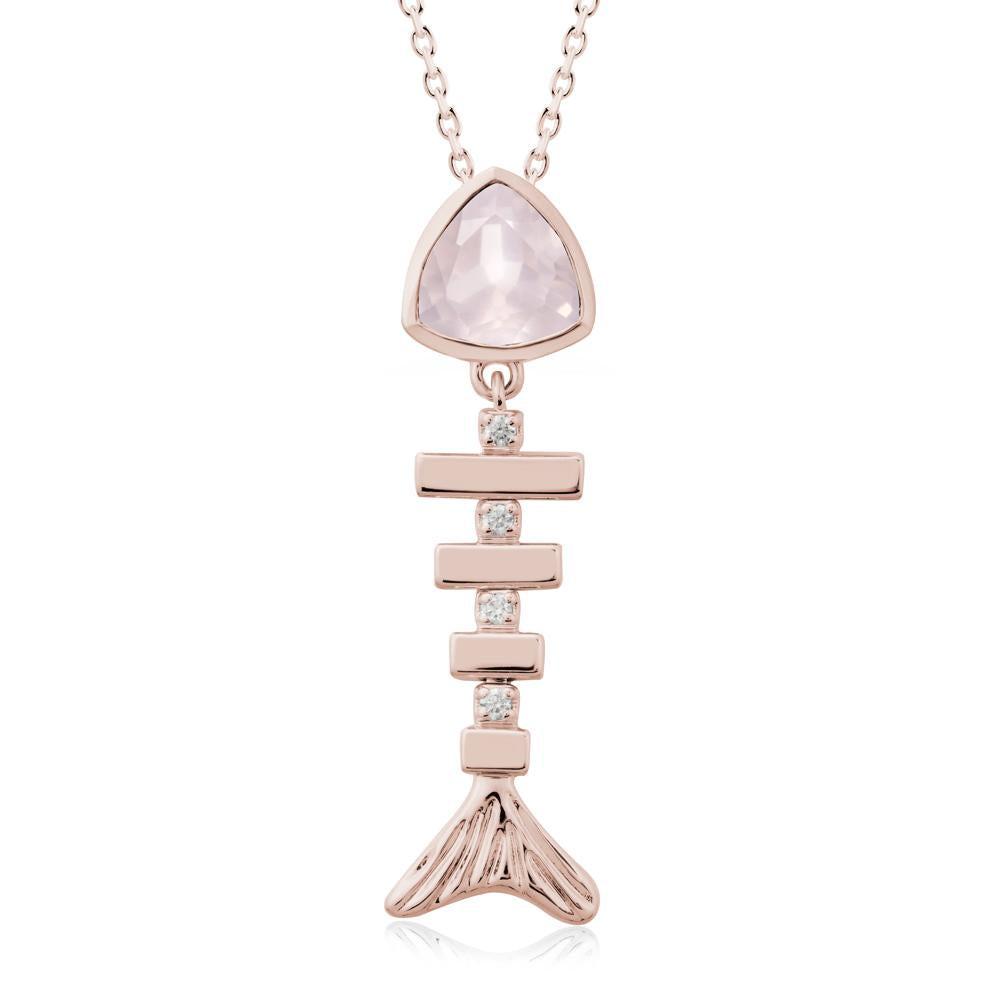 Bezel Trillion Cut Rose Quartz Fishbone Necklace - LUO Jewelry #metal_14k rose gold