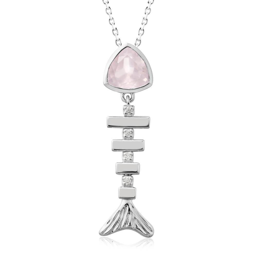 Bezel Trillion Cut Rose Quartz Fishbone Necklace - LUO Jewelry #metal_14k white gold