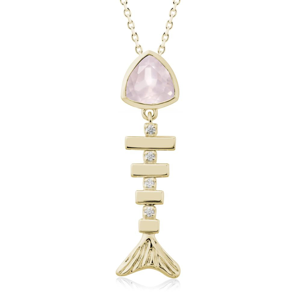 Bezel Trillion Cut Rose Quartz Fishbone Necklace - LUO Jewelry #metal_14k yellow gold