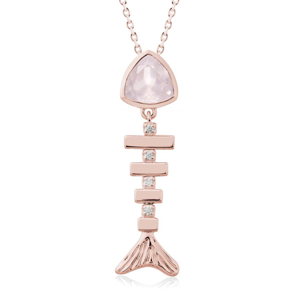 Bezel Trillion Cut Rose Quartz Fishbone Necklace - LUO Jewelry #metal_18k rose gold