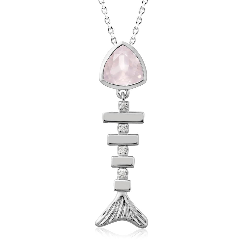 Bezel Trillion Cut Rose Quartz Fishbone Necklace - LUO Jewelry #metal_18k white gold