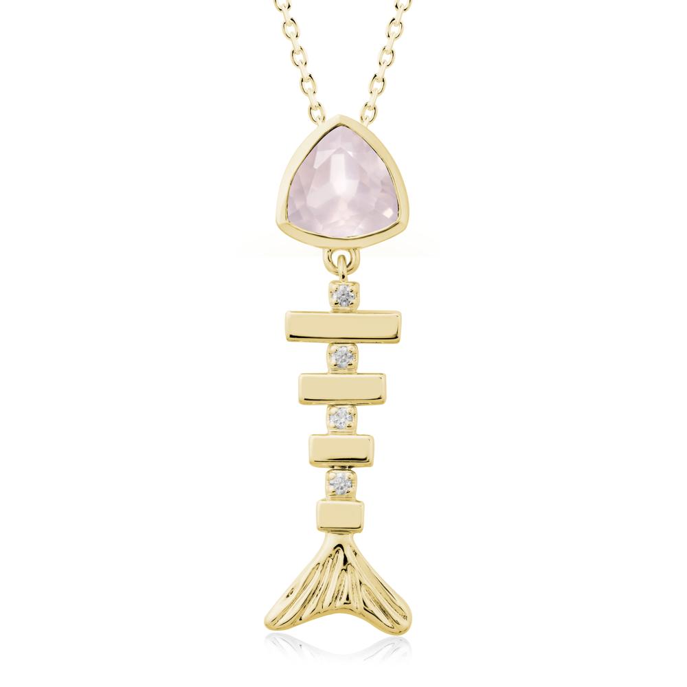 Bezel Trillion Cut Rose Quartz Fishbone Necklace - LUO Jewelry #metal_18k yellow gold