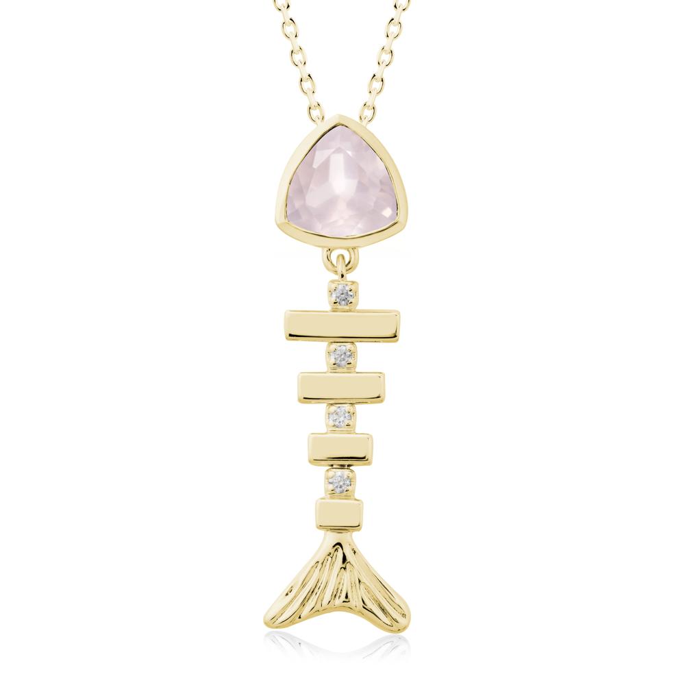 Bezel Trillion Cut Rose Quartz Fishbone Necklace - LUO Jewelry #metal_18k yellow gold