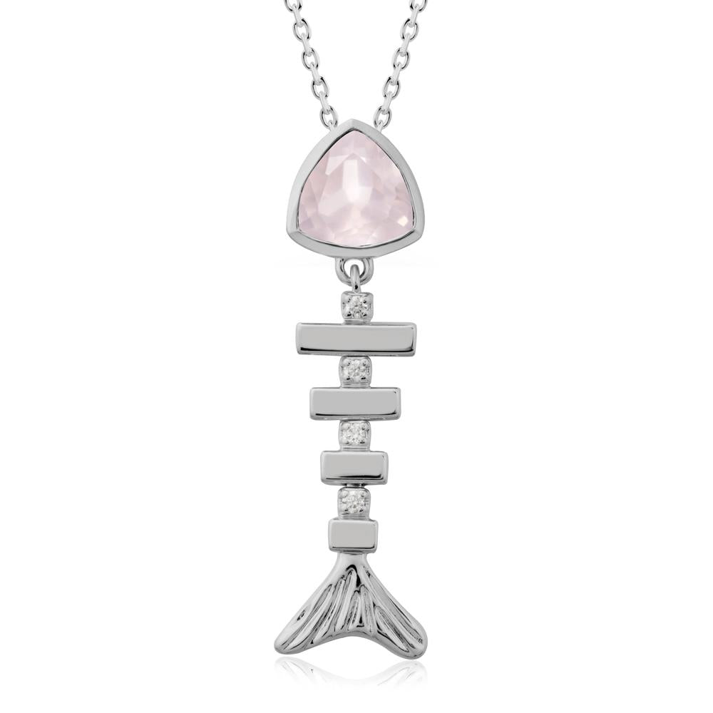Bezel Trillion Cut Rose Quartz Fishbone Necklace - LUO Jewelry #metal_platinum