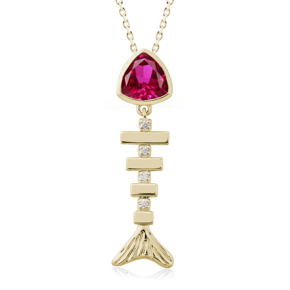 Motion Fishbone Ruby Pendant Necklace - LUO Jewelry #metal_14k yellow gold