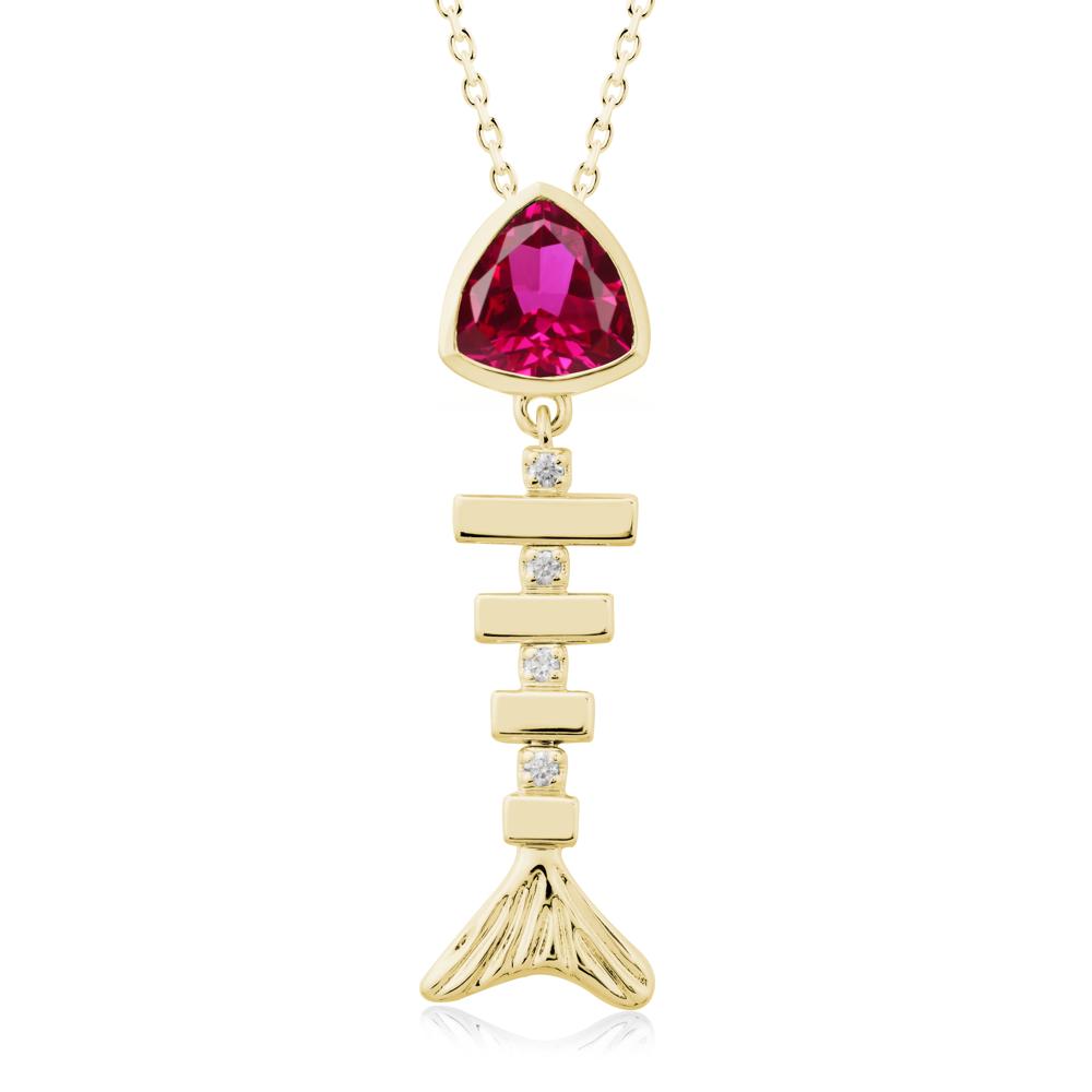 Motion Fishbone Ruby Pendant Necklace - LUO Jewelry #metal_18k yellow gold
