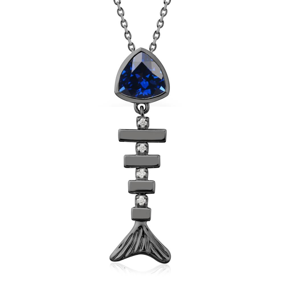 Movable Fishbone Sapphire Necklace - LUO Jewelry #metal_black finish sterling silver