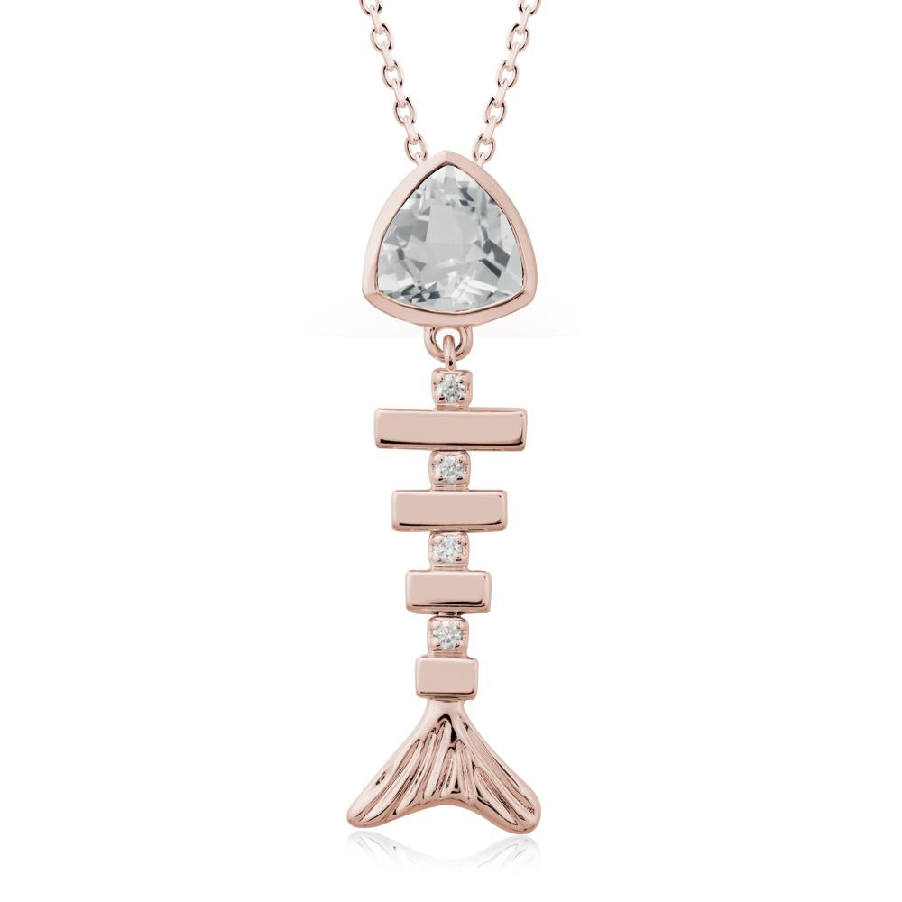Bezel Trillion Cut White Topaz Fishbone Necklace - LUO Jewelry #metal_14k rose gold