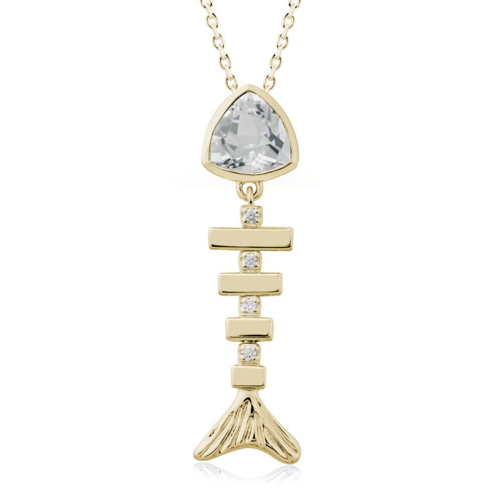 Bezel Trillion Cut White Topaz Fishbone Necklace - LUO Jewelry #metal_14k yellow gold
